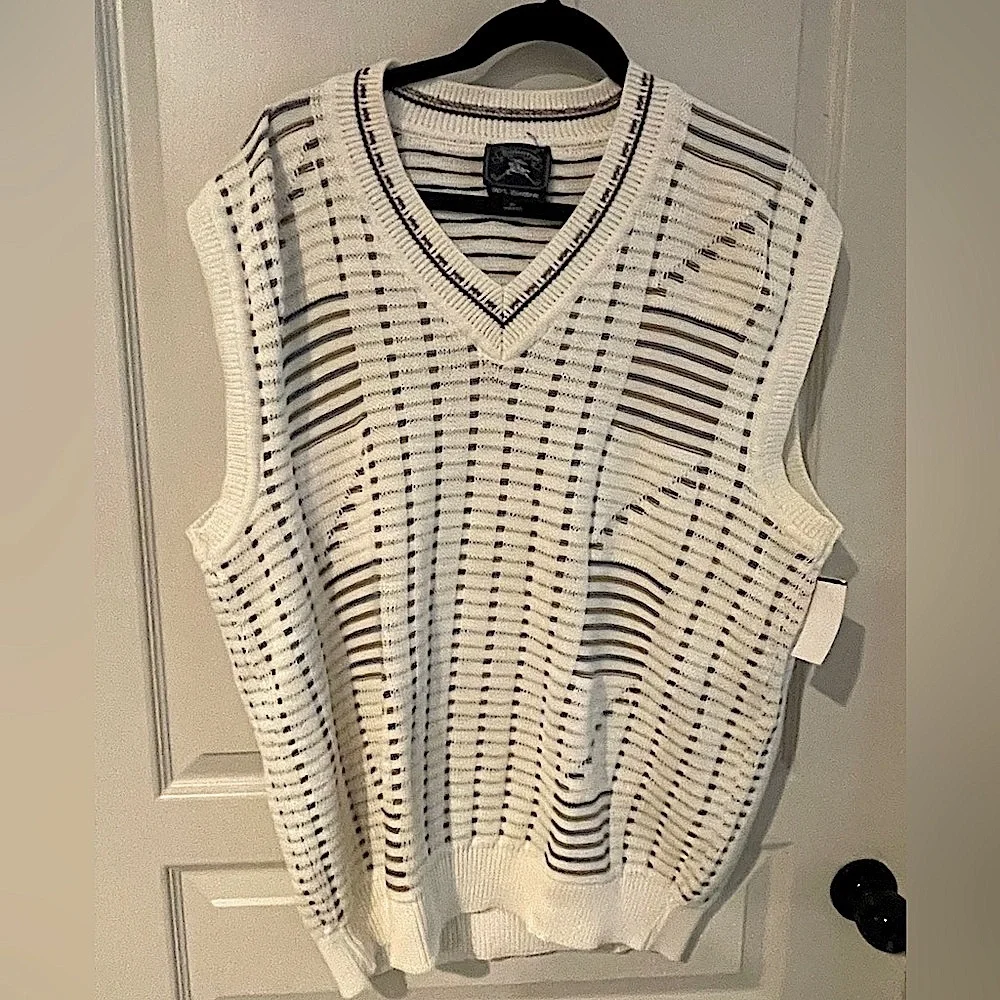 Vintage Burberrys London Golf Sweater Vest XL Cream Wool Knit